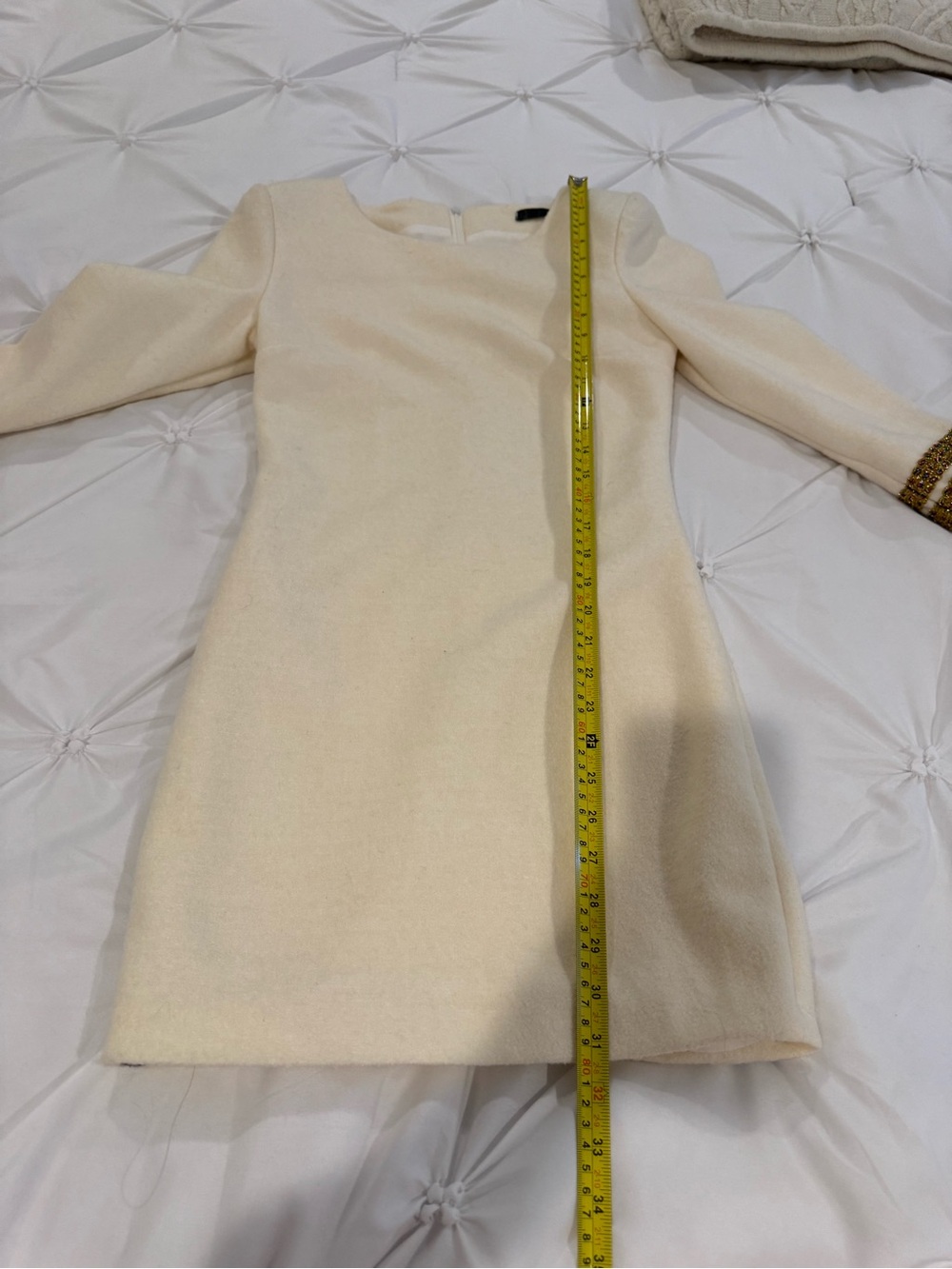 Shibuya 109 Cream Long Sleeve Mini Dress Gold Embellished Cuffs M - Picture 10 of 13